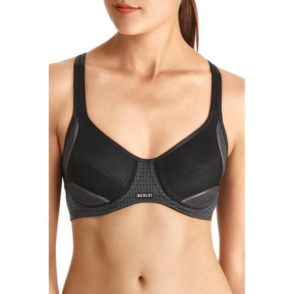 Berlei 32C Sports Bra Black Gray Electrify Underwire High Impact Mesh Lined YYN7 - Picture 1 of 7